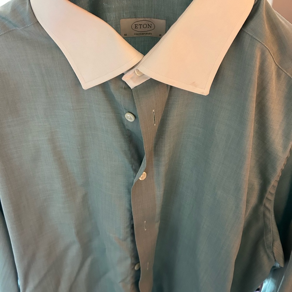 Eton Men's Dress Shirt in Blue with White Collar